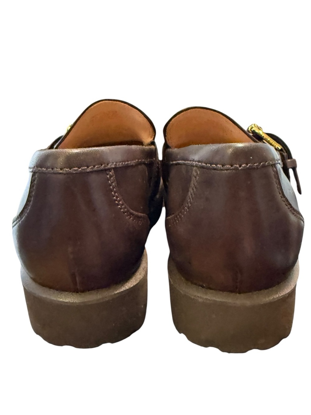 Cole Haan Grand 360 Brown Leather Gold Buckle Lug Sole Loafers - Picture 5 of 9